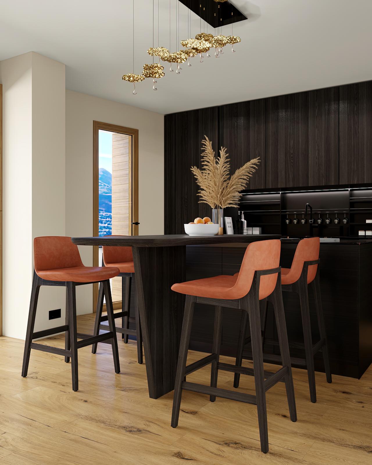 Breakfast table with leather stools