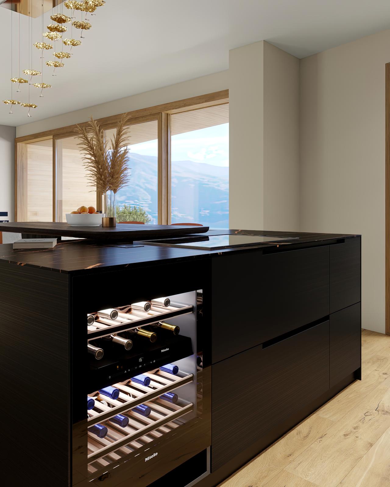 Kitchen island with integrated wine cabinet