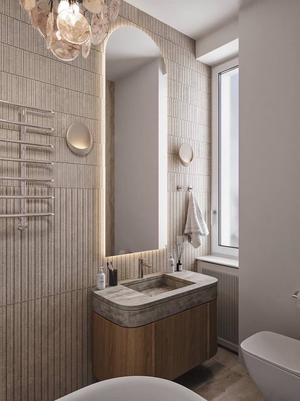 Arched mirror, lit from behind