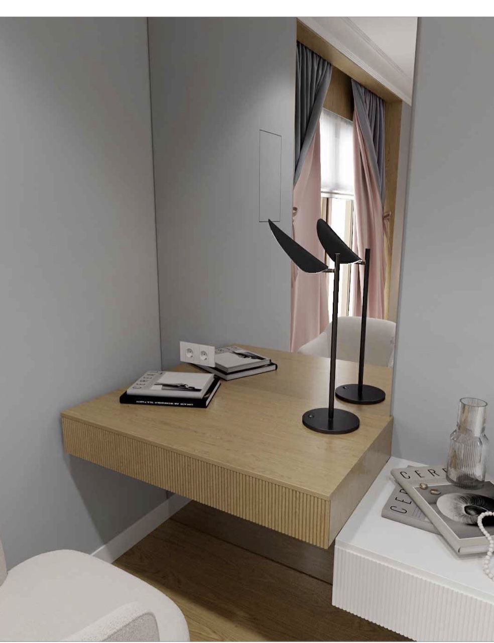 Apartment 1 · Oak writing shelf by the window