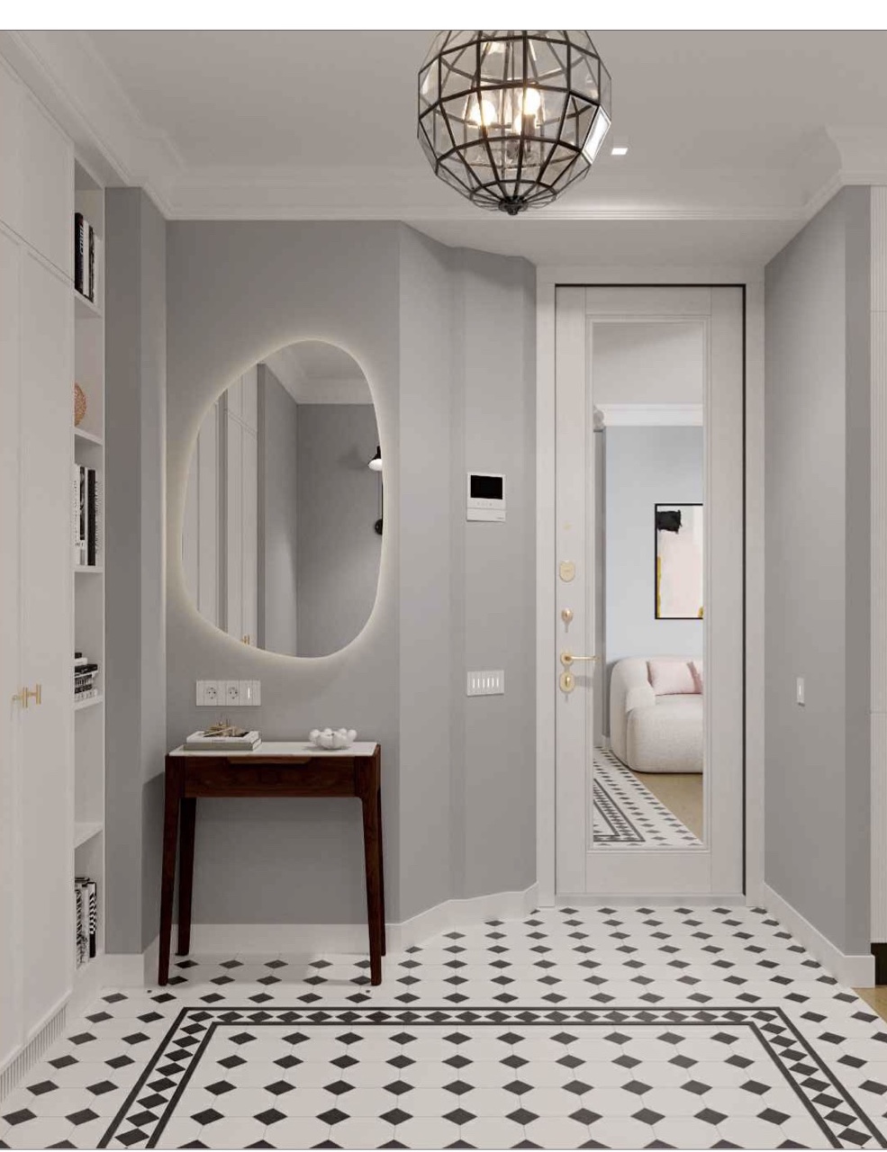 Apartment 1 · Entrance with oval mirror and console