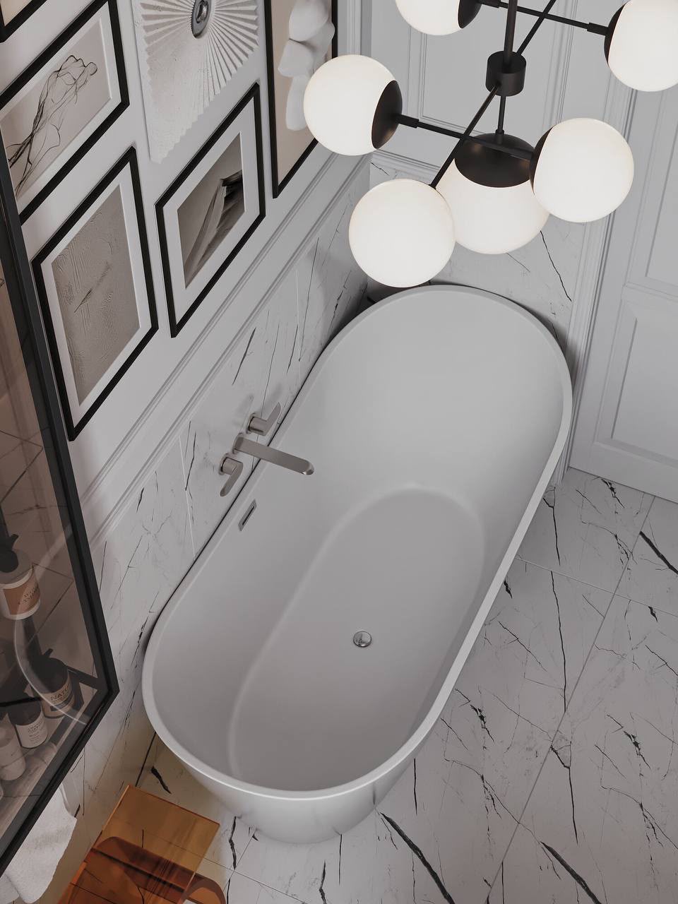 Freestanding bathtub and a gallery wall